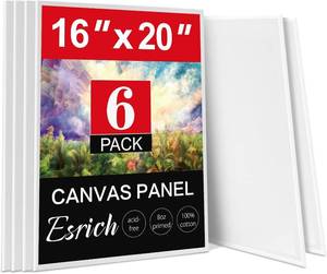 lot 231665 image: ESRICH Canvas for Painting 16x20 Inch, 6 Pack Canvas Boards for Painting Cotton Primed Acid Free Large Blank Canvas Panels for Oil Paint, Watercolor, Acrylic Paint, Gouache and Tempera.