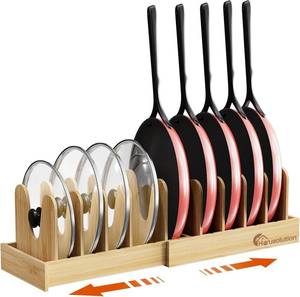 lot 331360 image: Housolution Bamboo Pot and Pan Lid Organizer Holder Storage Rack
