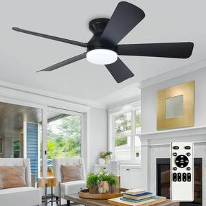 lot 331365 image: Depuley Modern Ceiling Fan with Light 42-Inch Black Small Fans for Bedroom Indoor Outdoor - Dimmable Low Profile Ceiling Fans with Remote Control Flush Mount 5 Reversible Black Blades 6 Speeds Timer