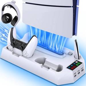 lot 331381 image: PS5 Slim Stand and Cooling Station with Controller Charging Station for Playsation 5 Slim&Standard DiscDigital Console, PS5 Accessories Incl. Controller ChargerTurbo Fan3 USB HubHeadset Holder