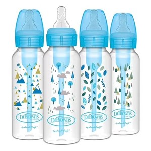 lot 331385 image: Dr. Brown s Anti-Colic Options Baby Bottles, Narrow, Blue Nature Designs, 8oz, 4 Pack 4 Pack, 8oz, Blue Nature