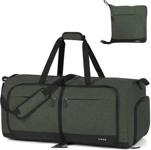 lot 331387 image: Lekesky Foldable Travel Duffel Bag for Women, 80L Large Duffle Bag with Separate Shoes Compartments & Straps, Carry On Weekend Bag for Women, Hospital, Overnight(Green)