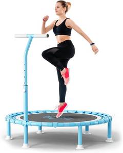 lot 331388 image: 40 Fitness Mini Trampoline with Adjustable Handle Bar, 330lbs Foldable Bungee Rebounder for Adults, Stable & Quiet Exercise Rebounder Indoor Workout