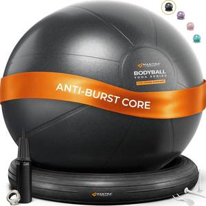 lot 331395 image: Yoga Ball Chair for Office Desk with Base - Ergonomic Balance & Stability Exercise Ball Seat for Adults - Active Sitting for Posture, Core & Back Pain Relief, Home Gym, Therapy, Pump