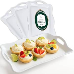 lot 431506 image: Large Melamine Tray, 17 x 11.5 - White Serving Tray with Handles - Dishwasher Safe - Rectangular Melamine Platter for Meat, Appetizers, Cookies, Grill or Party Snacks - Set of 3