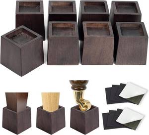 lot 431524 image: 3 Inch Height Heavy Duty Wood Bed Risers   8 Pack Wood Furniture Risers Extenders for Bed, Sofa&Table, Support Up to 2200lbs, Non-Slip Recessed Hole Furniture Lifts for Storage (Walnut Color)