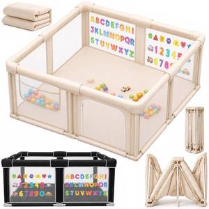 lot 431533 image: Foldable Baby Playpen 50 x 50 in with Mat, Large Baby Playard Beige