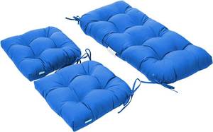 lot 431537 image: QILLOWAY Outdoor Patio Cushions Set of 3, Wicker Furniture Cushions with Ties, Waterproof Loveseat & Seat Cushions for Patio Bench, Porch Chair, Outdoor Replacement Cushions, Blue
