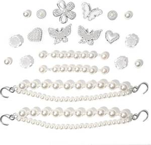 lot 431561 image: CIKKITZ Bling Shoe Chain for Women, 20Pcs Pearl Shoe Charms Accessories for Girls Clog Sandals, DIY Butterfly, Love, Flower Shoe Decoration Charms for Party Favor, Ideal Gift
