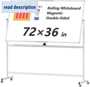 lot 131543 image: Retails for $180 Large Rolling Whiteboard on Wheels, 72 x 36 Double-Sided Mobile White Board with Stand, 6 x 3 Portable Standing Magnetic Dry Erase Board Easel for Home Office Classroom School, Silver