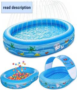 lot 231660 image: Inflatable Kids Pool with Canopy and Sprinkler 65 x 46, Kiddie Blow Up Pool with Shade Cover for Baby Swimming, Toddler Ball Pit for Backyard Water Fun Indoor Outdoor Summer Toys