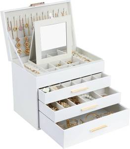lot 142327 image: BOOVO Jewelry Boxes for Women, White and Black 6 Layer Large Jewelry Box for Necklace, Bracelet, Earrings, Rings Storage, Jewelry holder Organizer for Girls Gift (White, 5 Layer)