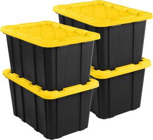 lot 142361 image: HDX Storage Tote with Lids for Garage, 27 Gallon, 4-Pack