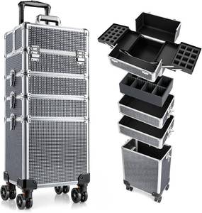 lot 142363 image: Retails for $130 Rolling Makeup Case with Lid Portable Cosmetology Case on Wheels