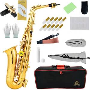 lot 142368 image: Retails for $230 Alto Saxophone HighQualityBrassSaxwith E-Flat Gold Lacquer Saxophon CaseMouthpiece AccessoriesIdealfor Beginnersto Advanced Musicians