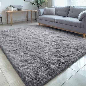 lot 242220 image: OLANLY 5x8 Machine Washable Large Area Rugs for Living Room, Bedroom, Soft Fluffy Shaggy Bedside Rug, Indoor Floor Carpet for Kids Girls and Boys, Dorms, Nursery, Home Decor Aesthetic, Light Grey