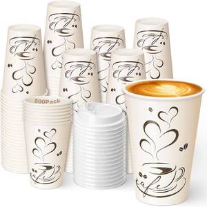 lot 242221 image: Jingmore 500 Pack 12 oz Paper Coffee Cups with Lids for Cafe,White Lid