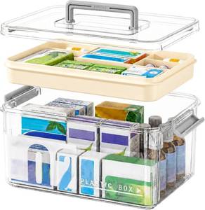 lot 242227 image: Medicine Organizer Storage Box with Handle, Plastic First Aid Box Empty, Thickened Medicine Container Chest, Multipurpose Medical Case with Lids(transparent color)