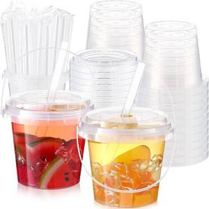 lot 242231 image: Retails for $144 Funnymoom 200 Set 24 oz Drink Buckets with Lid Straw & Handle, Clear