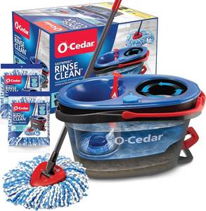 lot 242247 image: O-Cedar RinseClean Spin Mop & Bucket System  2 Extra Mop Heads  Clean with Water  Removes 99% of Bacteria