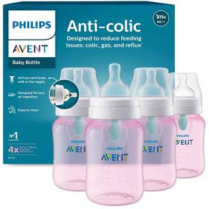 lot 342281 image: Philips Avent Anti-Colic Baby Bottle with AirFree Vent, Medium Flow, 9 oz