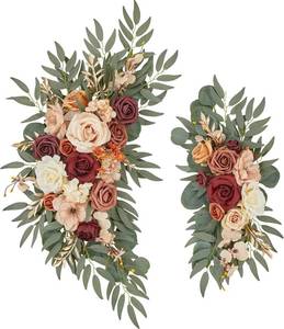 lot 342282 image: Tings time Wedding Arch Flowers Set of 2 Flower Swag Arrangements Burnt Orange Wedding Welcome Signs Terracotta Flowers for Wedding Ceremony and Reception Backdrop