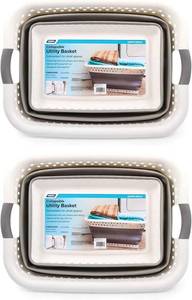 lot 342285 image: Camco Collapsible Utility Laundry Basket, WhiteGray, Large, 2 Pack, 51903