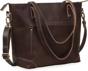 lot 342297 image: Genuine Leather Tote Bag for Women & Men   Large Handmade Shoulder Bag with Adjustable Strap, Vintage Brown Work Travel Handbag, 16 x 6 x 13 Inches