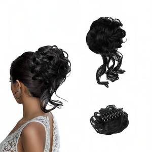 lot 342312 image: Black Messy Bun Hair Clips with Hair Attached Curly Ponytail Extension Easy Updo Hair Piece for Ladies