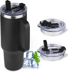 lot 442218 image: 40 oz Tumbler with Handle and Flip Straw, 100% Leakproof Insulated Tumbler with Lid and Straw, Stainless Steel Travel Coffee Mug, Insulated Coffee Thermal Cup for Cold and Hot (Black)