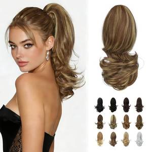 lot 442219 image: SOFEIYAN 13 Ponytail Extension Long Curly Ponytail Clip in Claw Hair Extension Natural Looking Synthetic Hairpiece for Women, Brown & Blonde