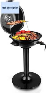 lot 142359 image: Retails for $130 Electric Grill, Techwood IndoorOutdoor Electric BBQ Grill, 1600W Portable Removable Stand Grill with Adjustable Heat & Drip Tray, Double Layer Design for Party, Patio & Backyard (Black)