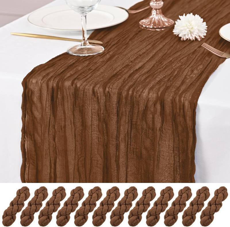 lot 271461 image: 12 Pack Brown Table Runner 10Ft Cheesecloth Table Runner Rustic Gauze Table Runners Romantic Long Sheer Fabric Cheese Cloth Table Runners for Wedding Party Bridal Baby Shower