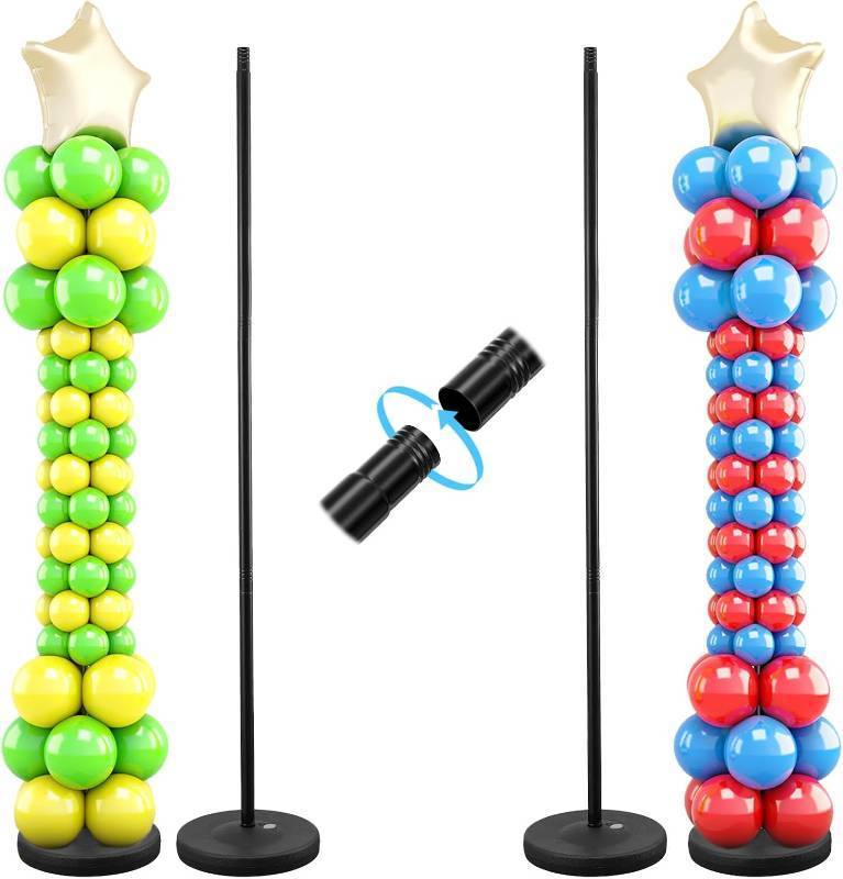 lot 361594 image: Balloon Column Stand Kit Set of 2, 1.3ft-5ft Adjustable Metal Pillar Balloon Stand with Base for Floor and Table Centerpieces for Birthday Party Wedding Christmas Halloween Decorations Black