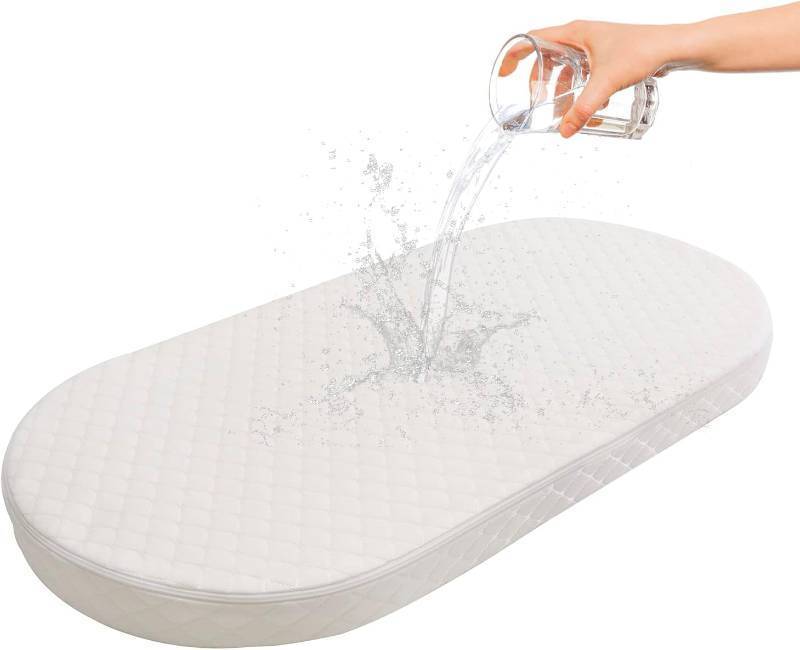 lot 142323 image: Baby Bassinet Mattress, Breathable, Hypoallergenic, Premium Foam, Non-Toxic, Oval Shaped with Removal Waterproof Cover, 18 x 29 x 2