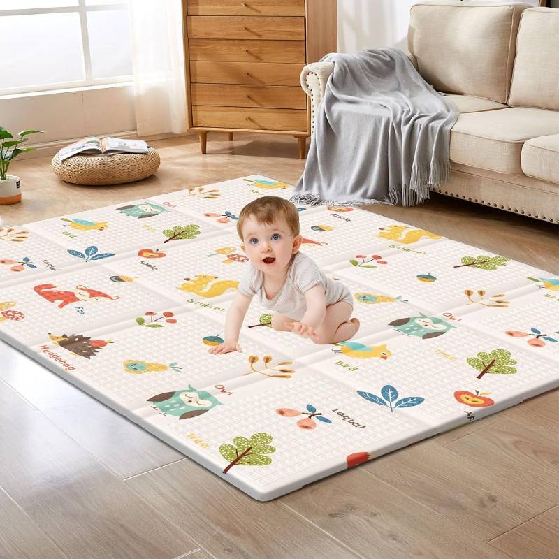 lot 321533 image: XVISHX Baby Play Mat, 50 x 50 Inch Play Mat Perfect for Use Baby Playpen, Foldable Baby Foam Playmat for Floor, Portable Waterproof Activity PlayMats for Babies, Infants and Toddlers