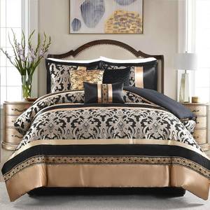 lot 461490 image: Retails for $190 SahSahCasa 7-Piece Luxury King Comforter Set, Bed in a Bag King, Black and Gold Fluffy Jacquard Silky Comforter Bedding Set with Bed Skirt, Decorative Pillows, Elegant Reversible, Down-Alternative