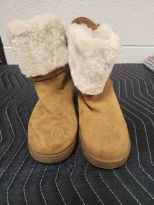 lot 25635 image: G by Guess Faux Fur Lined Suede Winter Boots Tan