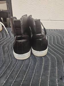 lot 25644 image: Jubilee Black Satin High-Top Sneakers w Gold Lace Hooks Size 10