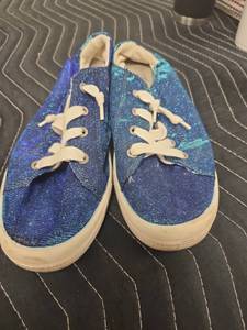 lot 25659 image: Forever Comfort Sequin Slip-On Sneakers Blue Size 10