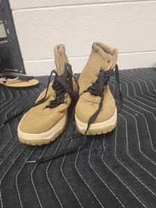lot 25667 image: Tan Suede Lace-Up Ankle Boots with Black Straps