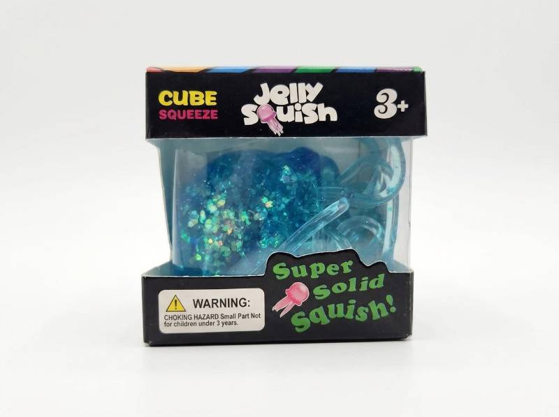 lot 63888 image: Jelly Squish Cube Squeeze Toy with Glitter Fill