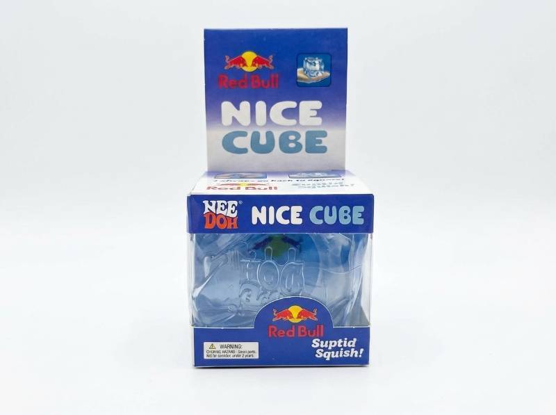 lot 63943 image: NeeDoh Nice Cube Squishy Toy - Clear Red Bull