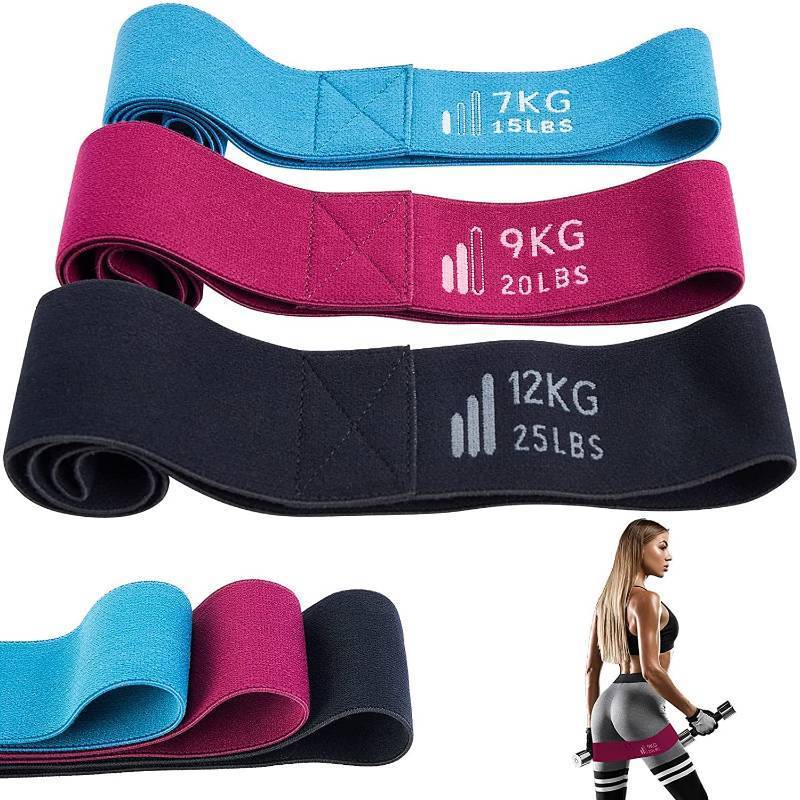 lot 59064 image: Workout Bands, Fabric Resistance Bands for Women, Anti-Slip & Roll Booty Bands, 3 Level Fitness Exercise Loop Bands with Training Manual for Legs and Butt - Retail $20