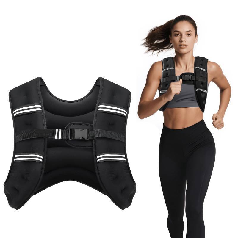 lot 59048 image: Weighted Vest, 8lb for Men, Women with Reflective Stripe, Weight Vests Adjustable for Workout, Strength Training, Running, Fitness, Muscle Building, Weight Loss - Retail $13