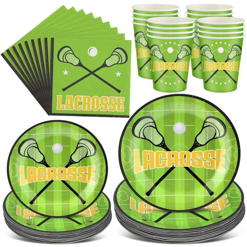 lot 59045 image: 175 Pack Lacrosse Party Supplies 25 Set Paper Plates Cups Napkin - Retail $25