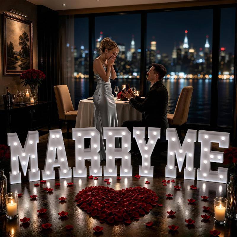 lot 59031 image: Marry Me Light Up Letters Marquee Letters 2FT Party Decorations - Retail $90