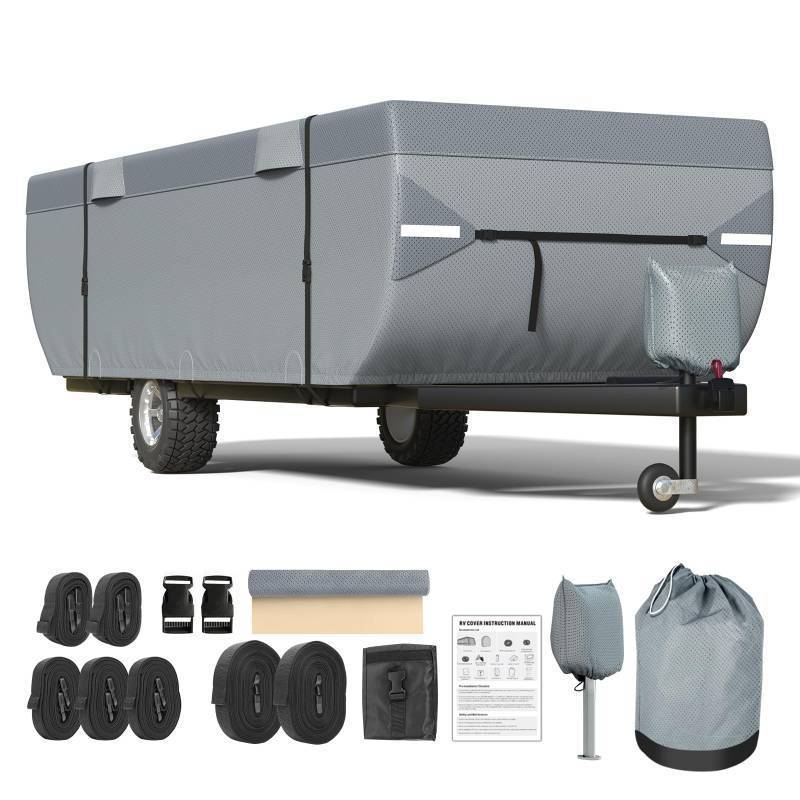 lot 59025 image: Pop Up Folding Camper Cover, 9 Layers 8-10ft Tent Trailer Cover - Retail $80