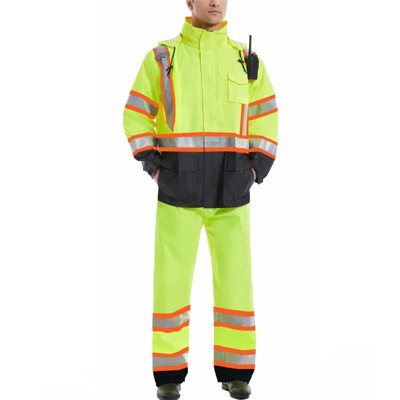 lot 59058 image: Hi Vis Rain Suits for Men Waterproof, High Vis Work Rain Jacket Class 3 Heavy Duty Construction High Visibility Waterproof Lightweight Rain Gear with Pants, SmallMedium. - Retail $69