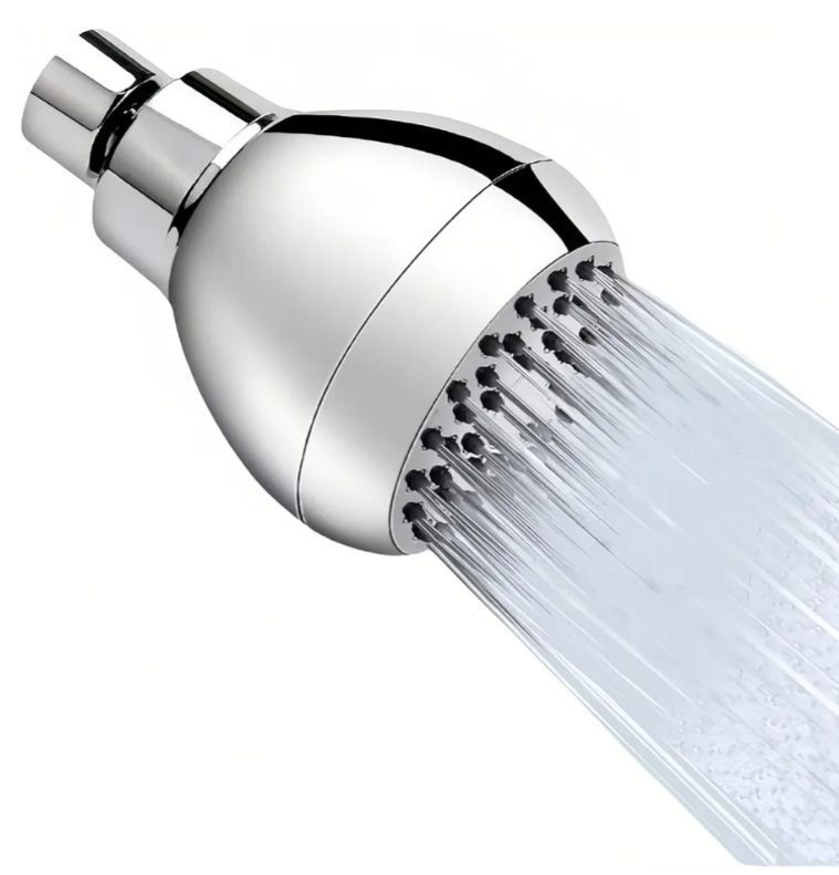 lot 59103 image: High Pressure Shower Head 3 Chrome - 360° Rotating Self-Cleaning Jets, Water Saving Flow Optimizer, Easy Install & Rustproof ABS, Spa Rainfall Spray - Retail $10